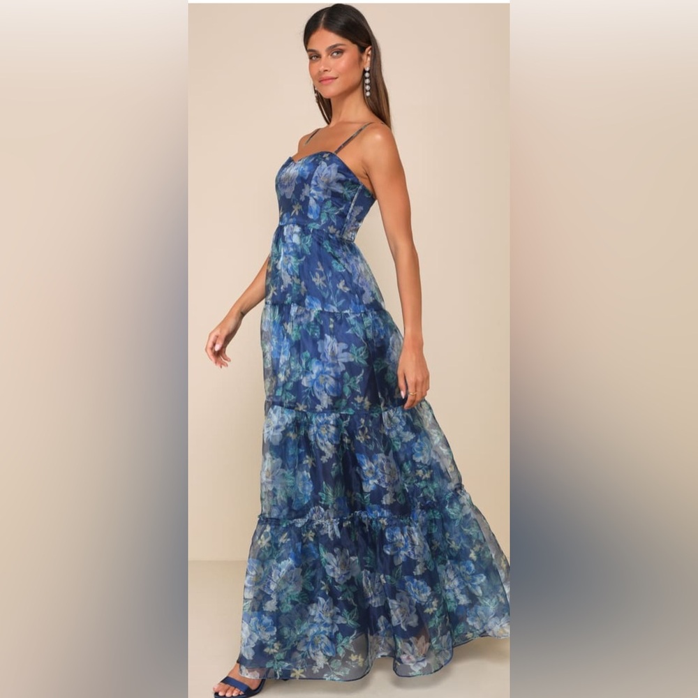 Lulu's Blue Floral Maxi Dress